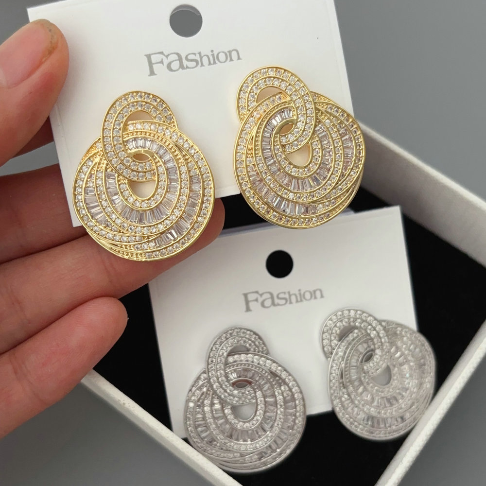 Pave zircon circle earrings