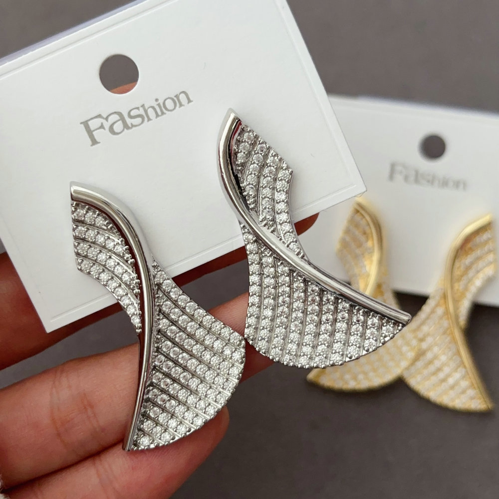 Pave zircon fan earrings