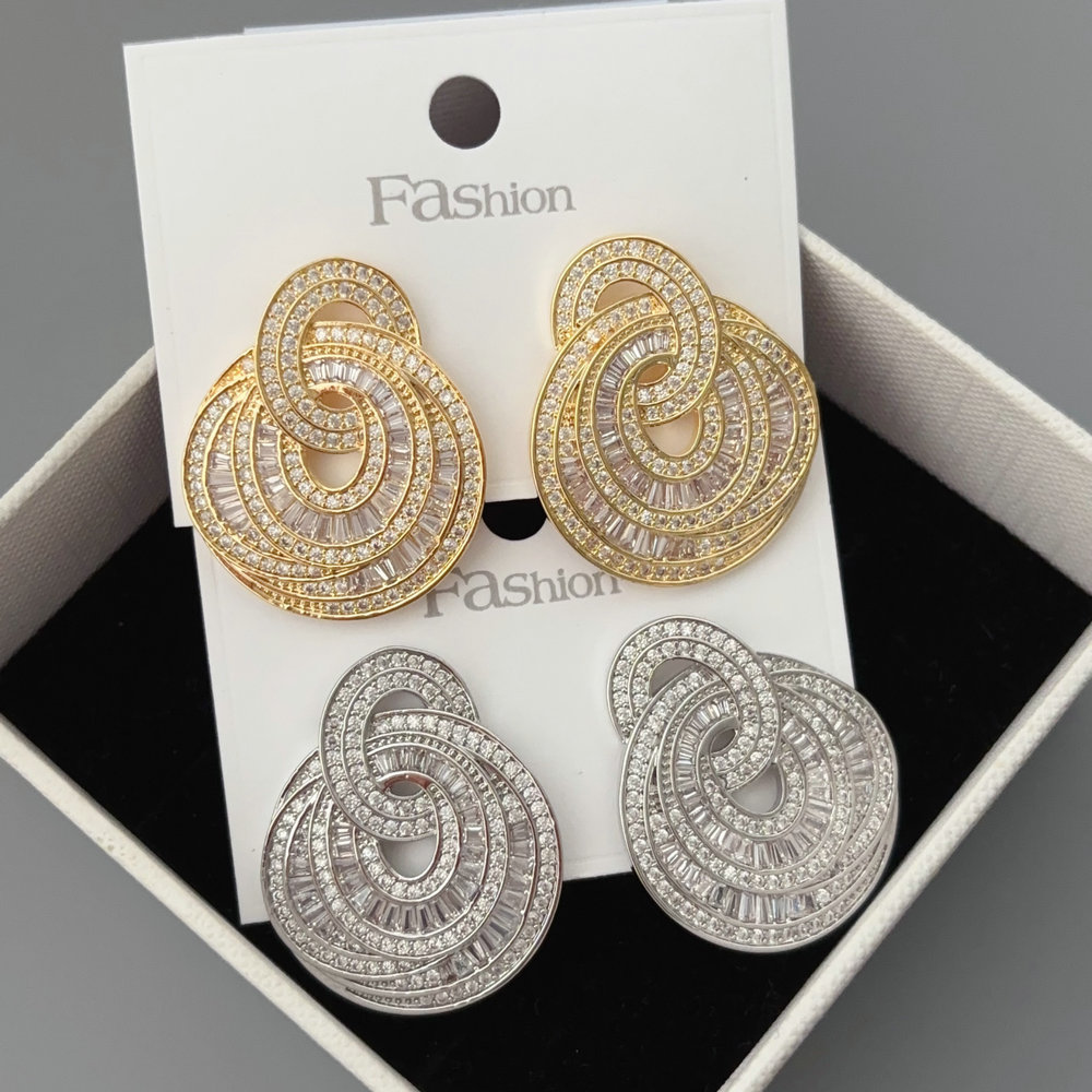 Pave zircon circle earrings
