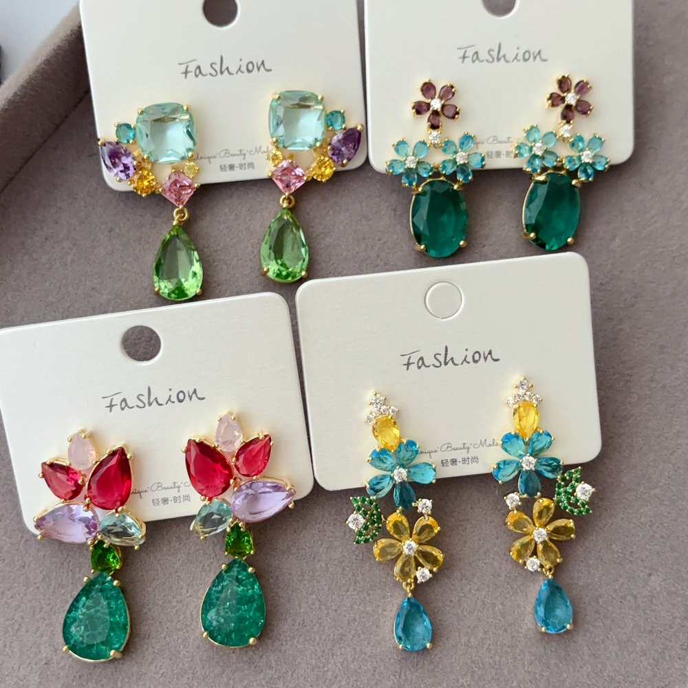pave colorful zircon earrings