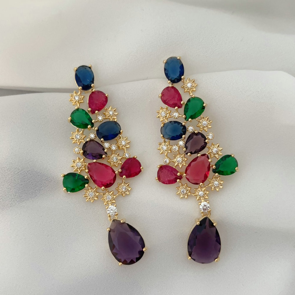 Pave colorful zircon flower earrings