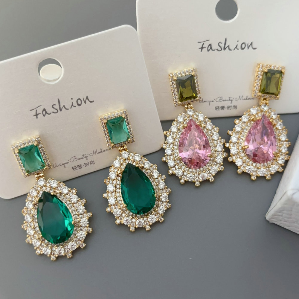 Big zircon colorful earrings