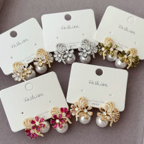 pave zircon flower pearl earrings