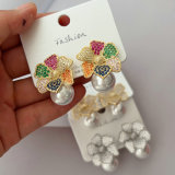 pave zircon flower pearl earrings