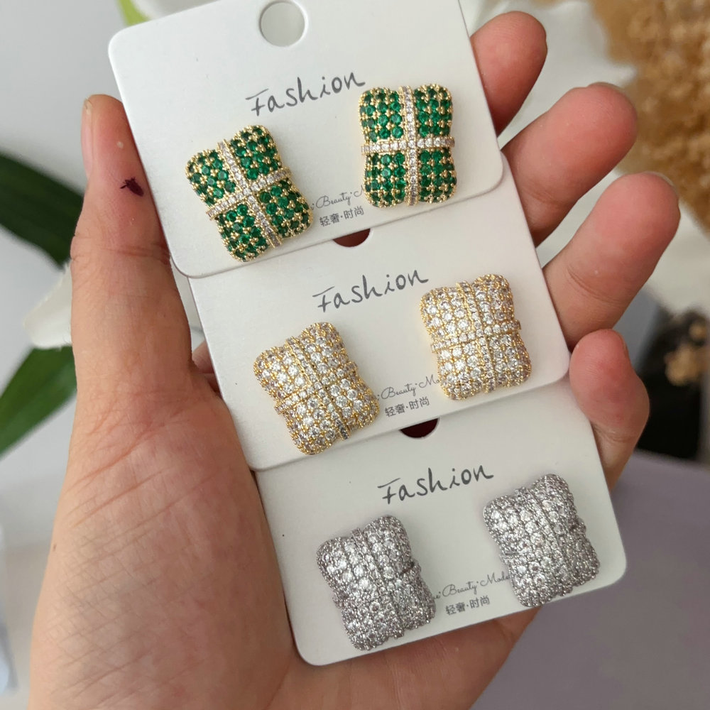 Pave zircon bag earrings