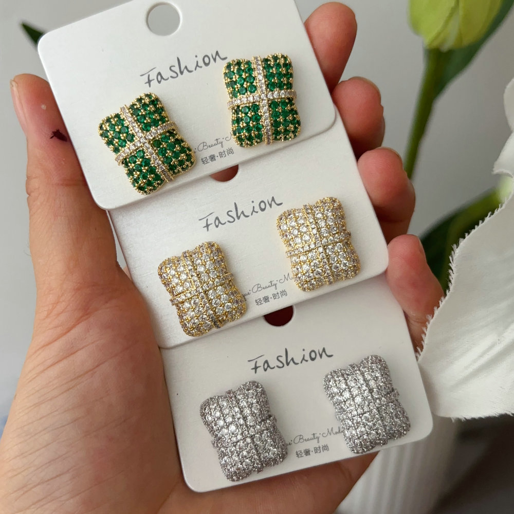 Pave zircon bag earrings