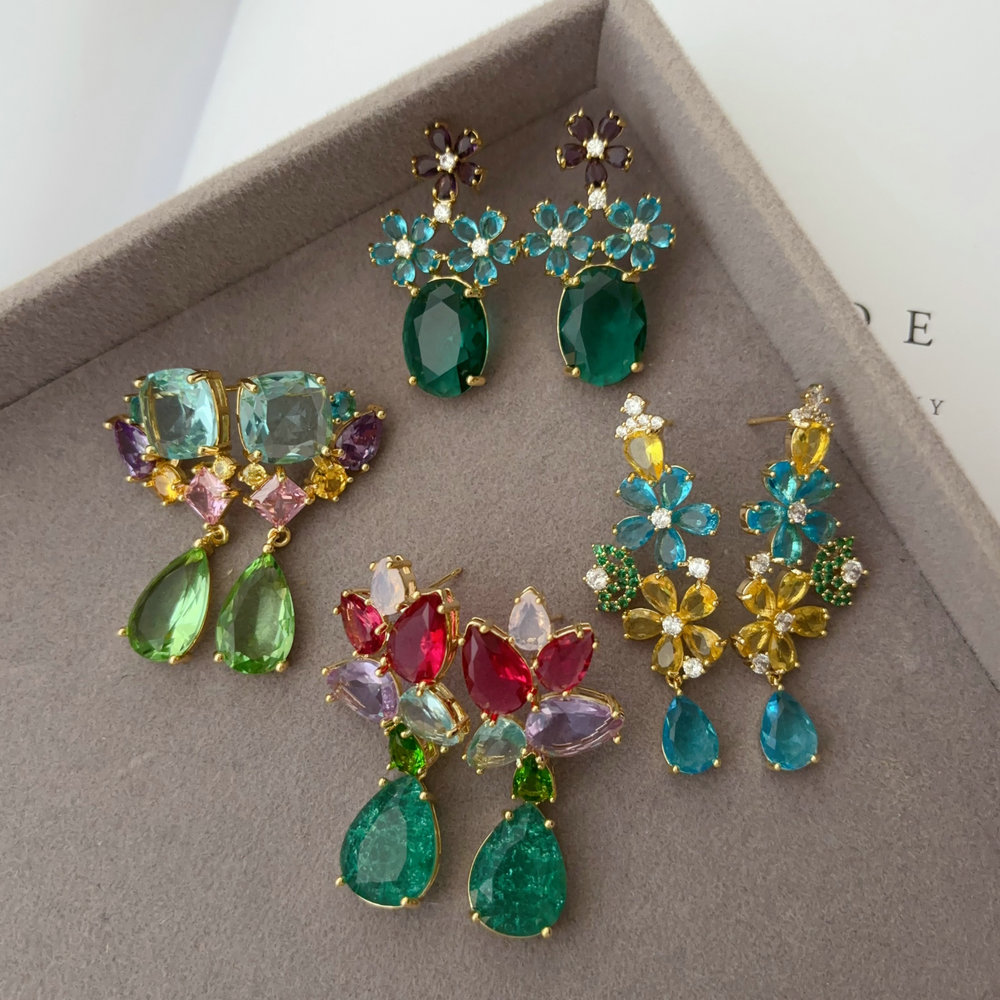 pave colorful zircon earrings