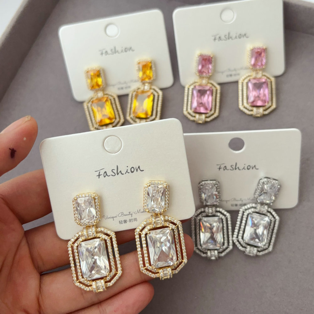 Pave zircon square earrings