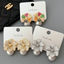 pave zircon flower pearl earrings