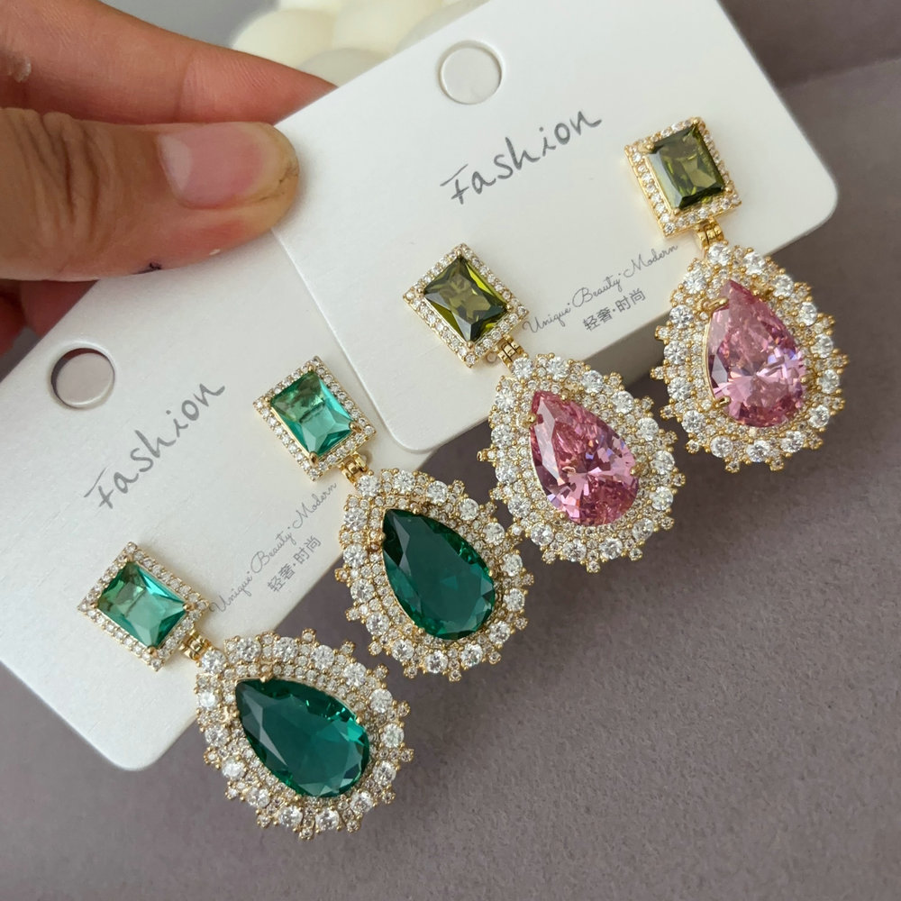 Big zircon colorful earrings