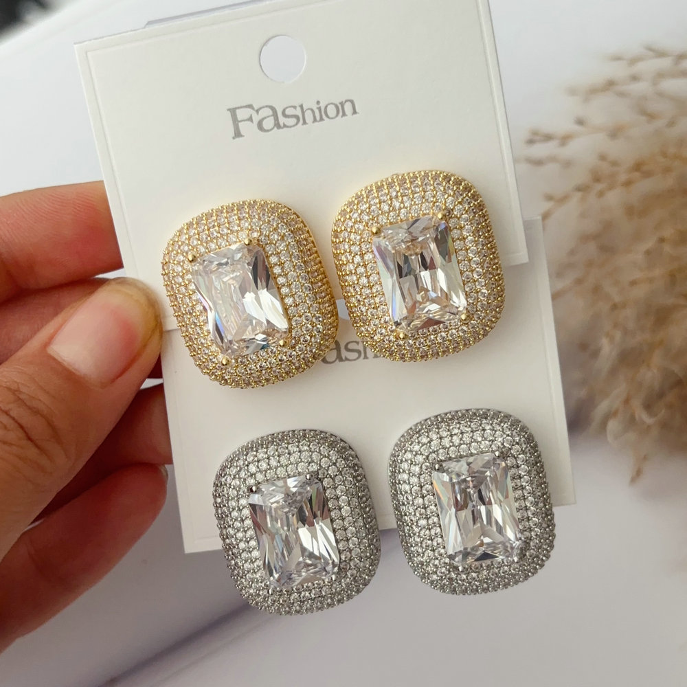 Pave zircon square earrings