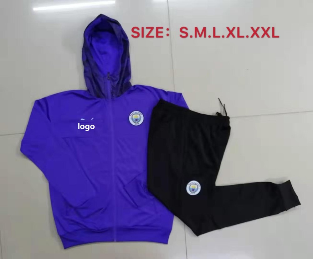 19 20 Men Manchester City Purple Soccer Jacket With Hoodies Football Kits