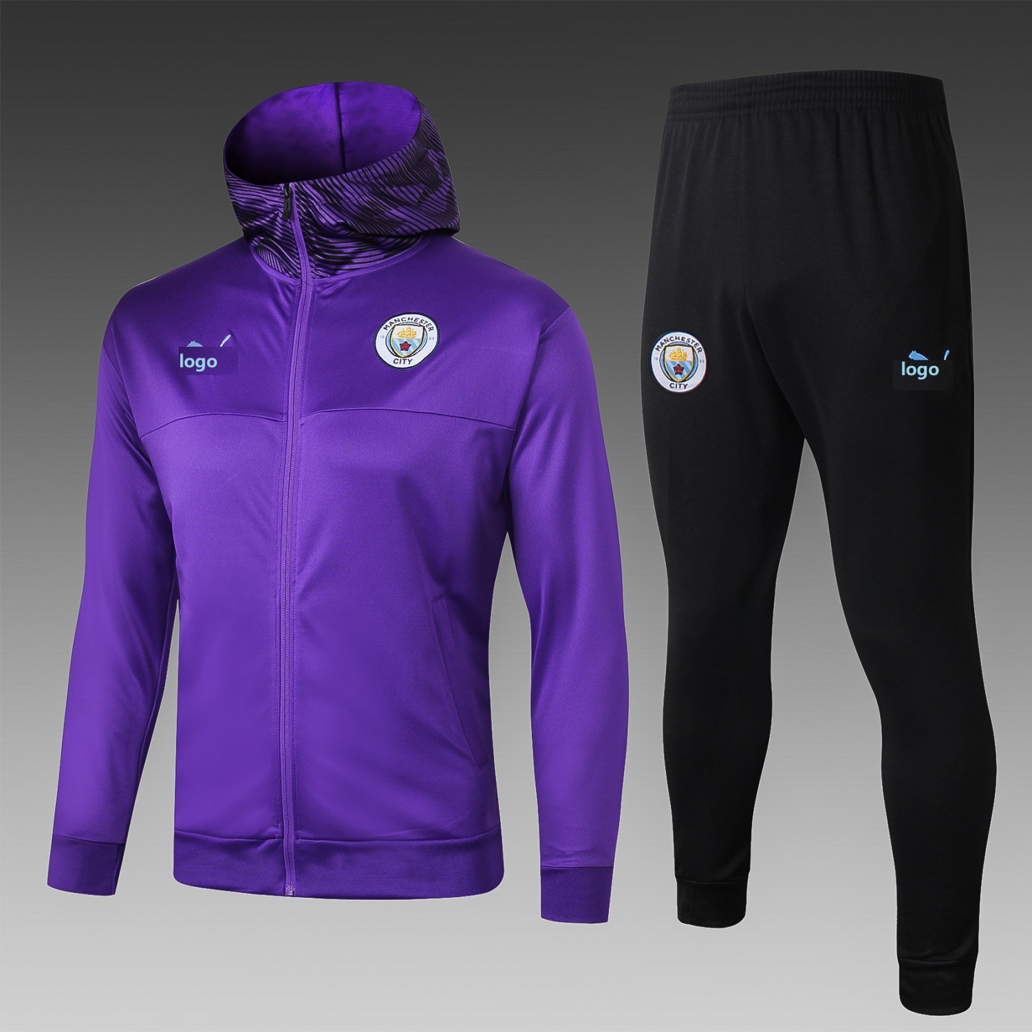 19 20 Men Manchester City Purple Soccer Jacket With Hoodies Football Kits