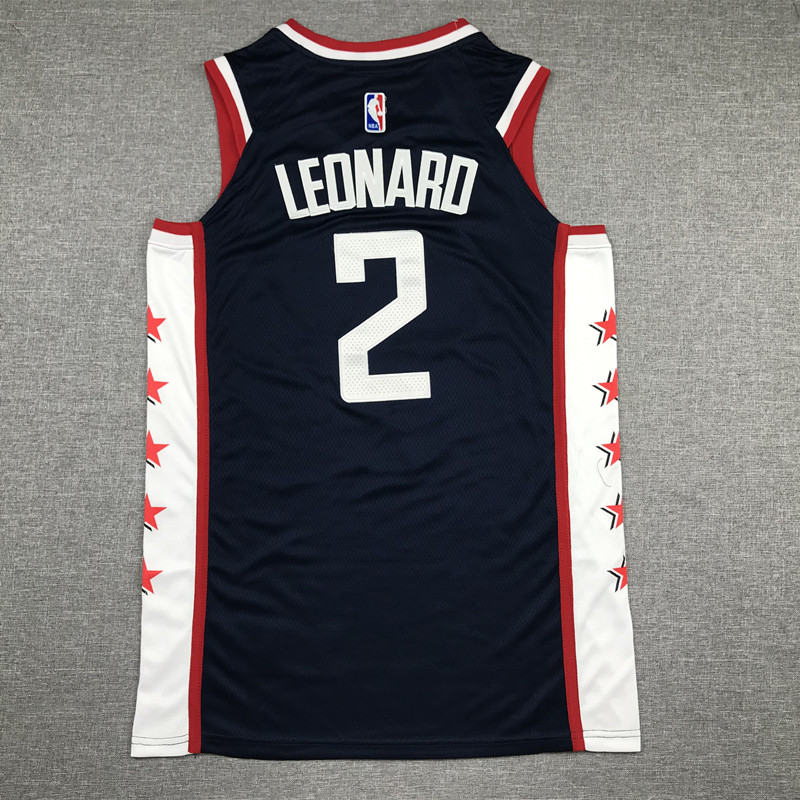 19 20 Men Clippers Basketball Jersey Shirt Leonard 2 Navy Blue