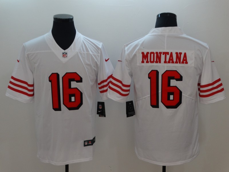 Chiefs 49ers White Throwback 49ers Jersey Joe Montana #16 Football