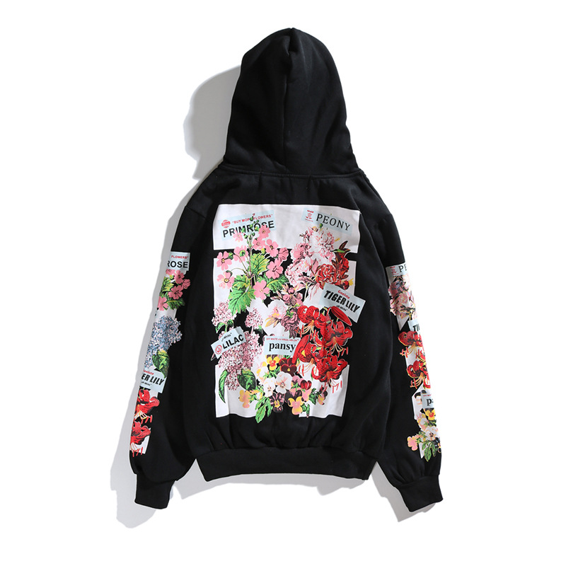 OFF WHITE Cotton 2 Colors Black Brown Hoodie Flowers