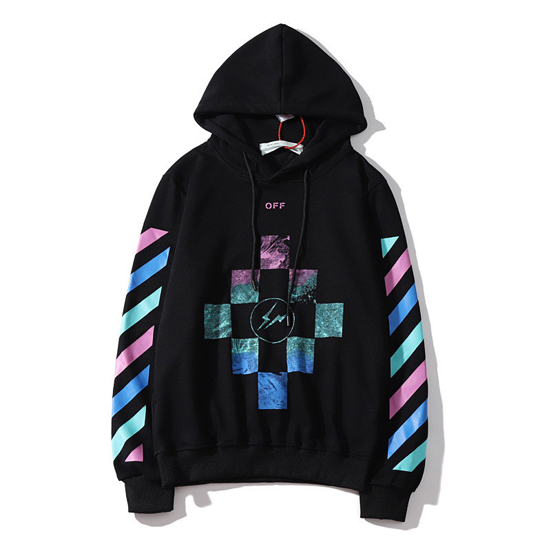 Off White Cotton Black Square Hoodie Coloring Cross Arrow