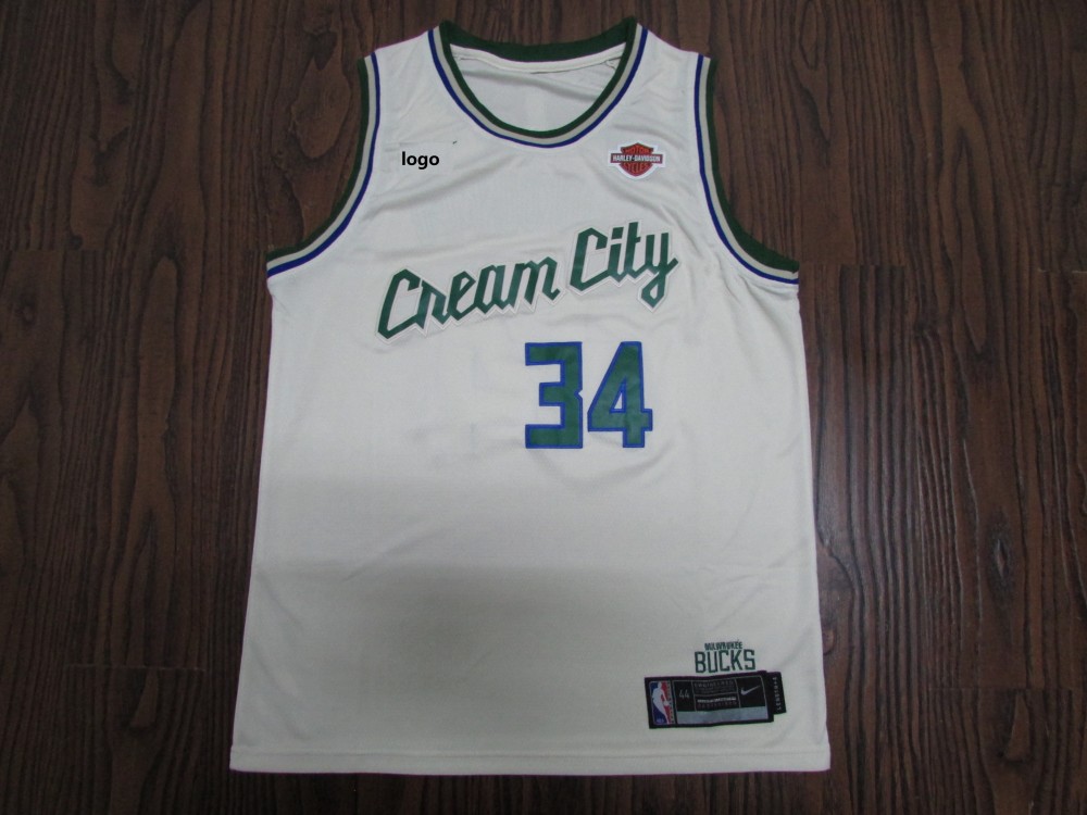 19 20 Adult Bucks Basketball Jersey Shirt Antetokounmpo 34 Off White