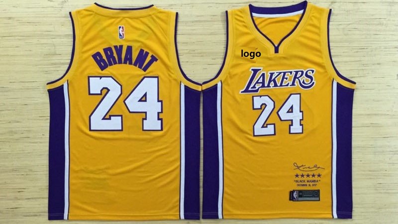 Adult Los Angeles Lakers Basketball Jersey Shirt Bryant 24 Yellow