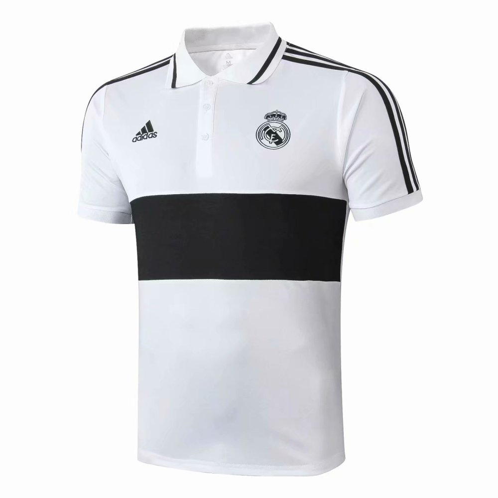 20 21 Adult Real Madrid White Black Short Sleeve Polo Football Shirt Soccer Jersey