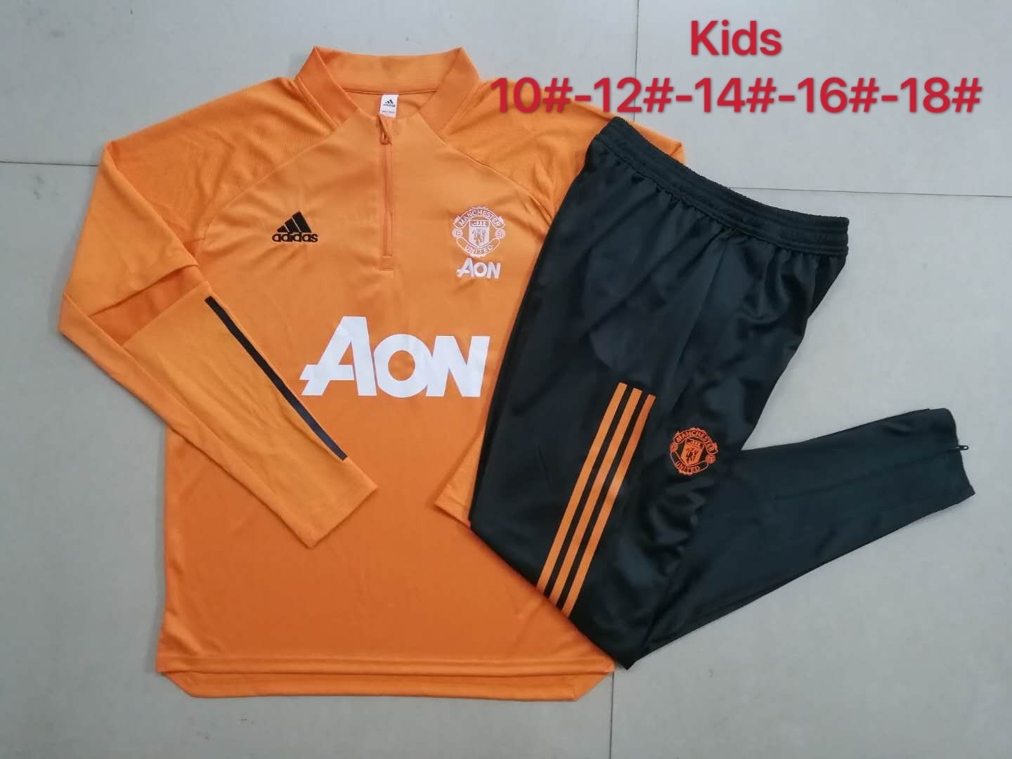 20/21 New Children MUN Manchester united orange long sleeve football tracksuits E486#