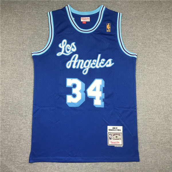 20/21 New Men Los Angeles Lakers O'neal 34 blue basketball jersey