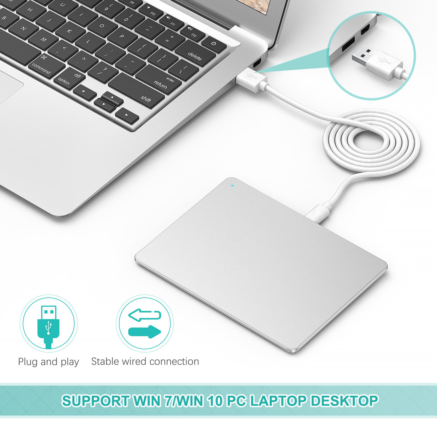 USB Touchpad Trackpad, Jelly Comb Ultra Slim Portable Aluminum USB