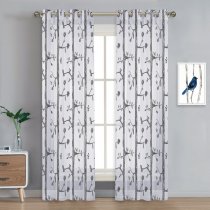 Nicetown Birds Printed Sheer Curtains Faux Linen Grommet Voile