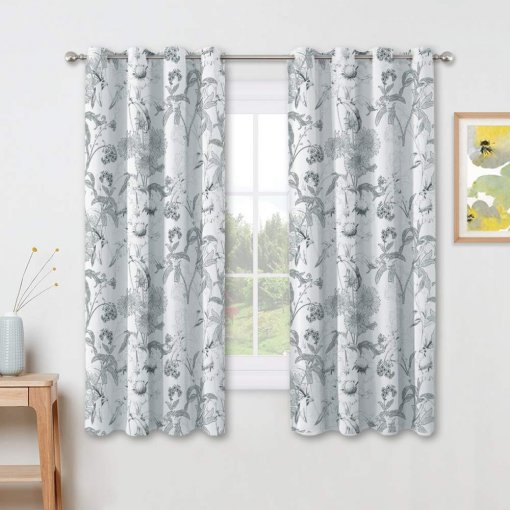 Nicetown Window Curtains Thermal Insulated Leaves Floral Printed