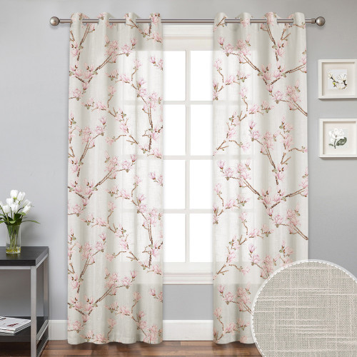 Custom Farmhouse Floral Botanical Sheer Linen Curtain for Window Drape Privacy with Light Filter for Bedroom / Living Room by NICETOWN ( 1 Panel )