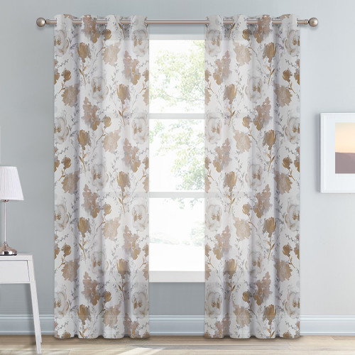 Custom Pastoral Floral Art Pattern Printed Voile Semi Sheer Curtain for Living Room by NICETOWN ( 1 Panel )