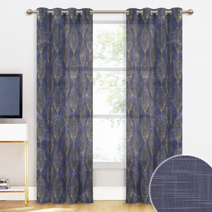 Custom Leaf Pattern Linen Texture Semi-Sheer Curtain Privacy Drape for Living Room / Bedroom by NICETOWN ( 1 Panel )