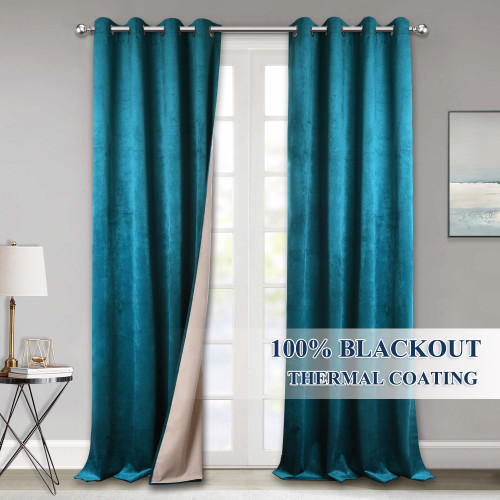 Custom 100% Blackout Velvet Curtains with Liner Sound Deadening Drape Thermal Insulated for Living Room / Bedroom by NICETOWN ( 1 Panel )