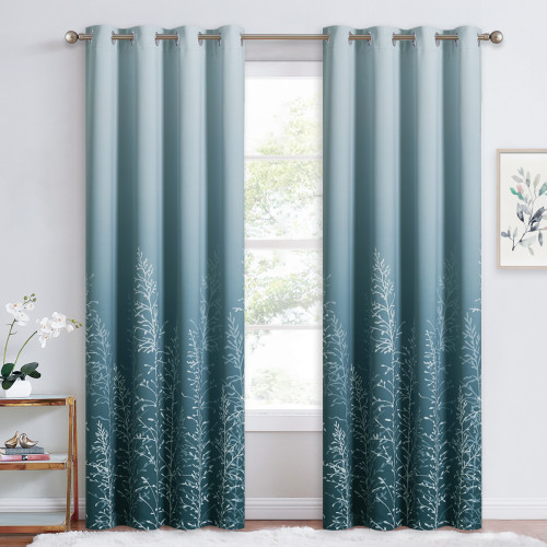 Custom Ombre Branch Patterned Blackout Curtain Room Darkening Thermal Curtain by NICETOWN ( 1 Panel )