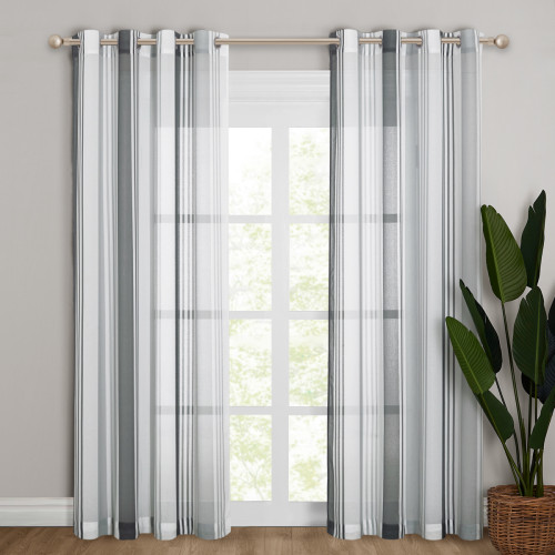 Custom Stripe Patterned Linen Semi Sheer White Curtain for Living Room by NICETOWN ( 1 Panel )