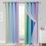 Custom Ombre Rainbow Double Layers Blackout Curtain with White Sheer Layer Overlay Thermal Insulated Layer / Star Cut Blackout Curtain by NICETOWN ( 1 Panel )