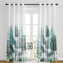 Custom Palm Leaves Printed Pattern Semi-Linen Textured Sheer Curtain for Living Room by NICETOWN ( 1 Panel )