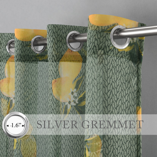 Custom Exotic Yellow Lemon Leaf Printed Semi Sheer Curtain for Living Room by NICETOWN ( 1 Panel )