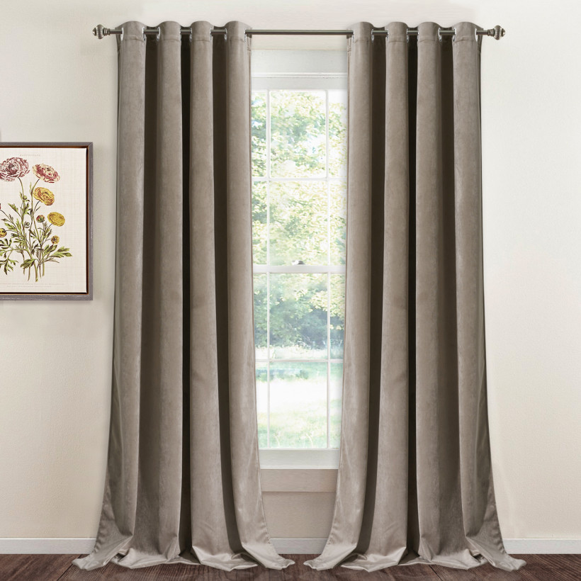 Custom Taupe|Solid Blackout Privacy Energy Saving Velvet Curtain Thermal Drapery by NICETOWN ( 1 Panel )