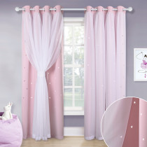 Custom Sheer Voile Window Drape with Star Cut Blackout Curtain for Baby Room-Kids-Nursery Blackout Curtain by NICETOWN ( 1 Panel )