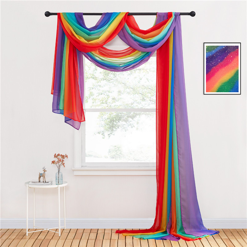 Gorgeous voile valance Rainbow Scarf Sheer Voile Curtain Valance For Wedding Windows