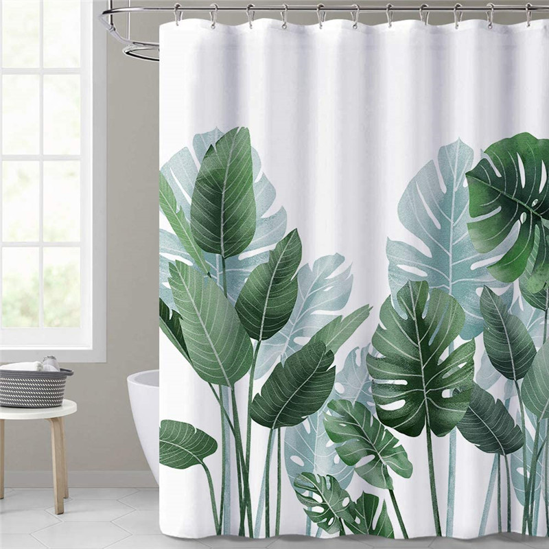 Banana Leaves Pattern Shower Curtain, 84 Inch Hookless Shower Curtain With Liner
