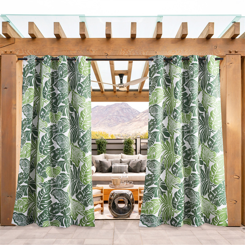 Green Banana Leaf Pattern Waterproof, Cabana Curtains Patio