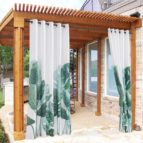 Custom Waterproof White Outdoor Curtain Tropical Leaves Pattern Indoor Outdoor Curtains Decor Privacy Protect for Patio Balcony Pavilion Cabana by NICETOWN ( 1 Panel )