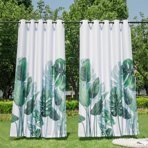 Custom Waterproof White Outdoor Curtain Tropical Leaves Pattern Indoor Outdoor Curtains Decor Privacy Protect for Patio Balcony Pavilion Cabana by NICETOWN ( 1 Panel )