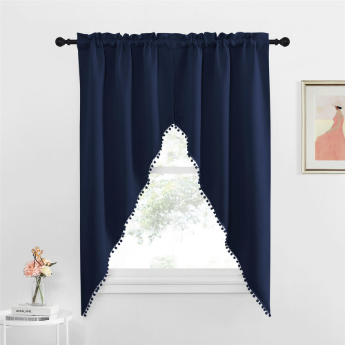 Custom Blackout Pole Pocket Kitchen Tier Curtains Panel Tailored Scalloped Window Valance Ball by NICETOWN