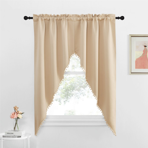 Custom Blackout Pole Pocket Kitchen Tier Curtains Panel Tailored Scalloped Window Valance Ball by NICETOWN