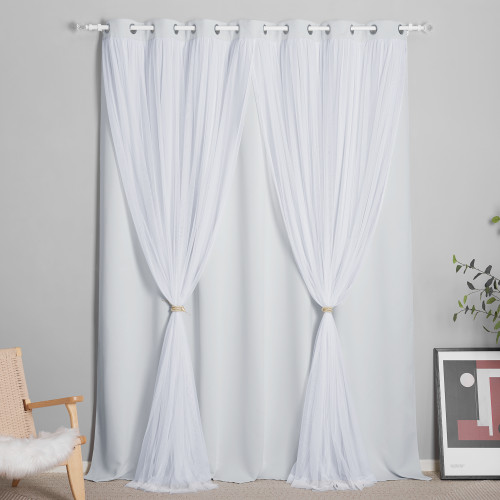 Custom 2 Layers Mix & Match Elegance Gauze & Crushed Sheer Drape Blackout Curtain Panel with Rope-Bedroom Curtain by NICETOWN ( 1 Panel )
