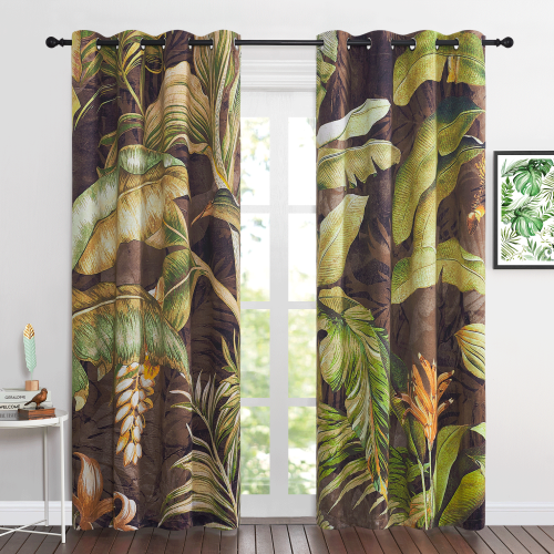 Custom Blackout Curtain Hand Painted Banana Leaves Thermal Insulated Drapes by NICETOWN ( 1 Panel )