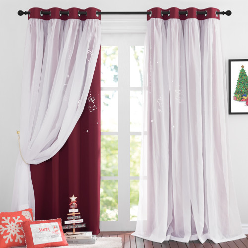 Custom Twinkle Bells and Moon Hollow-Out Blackout Curtains for Christmas ,2 Layer Window Treatment Curtain Panels by NICETOWN (1 Panel)